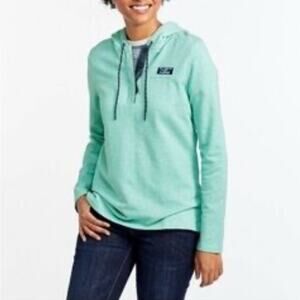 L.L Bean Hoodie Women's MP Mint Rugby Popover Sweatshirt Boating Nautical Beach